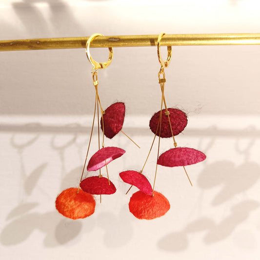 Boucles d'oreilles 4 cocons de soie ROUGE