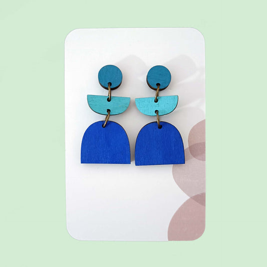 Boucles d'oreilles en bois - Totem azur
