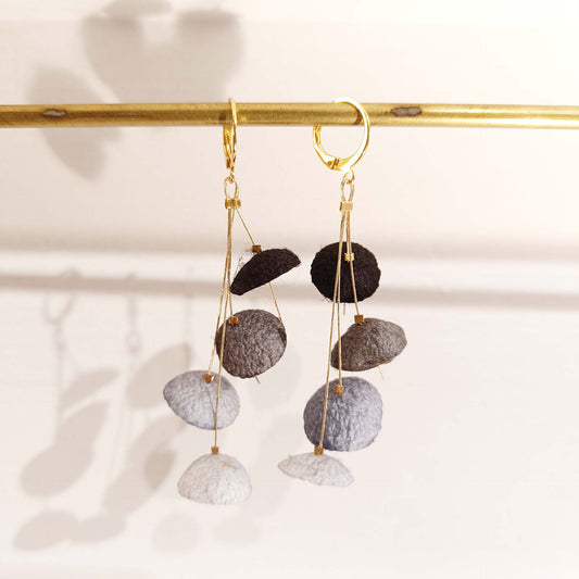 Boucles d'oreilles 4 cocons de soie NOIR