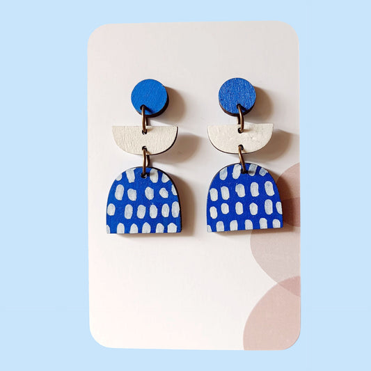 Boucles d'oreilles en bois - Totem bleu marine