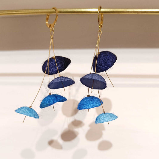 Boucles d'oreilles 4 cocons de soie BLEU