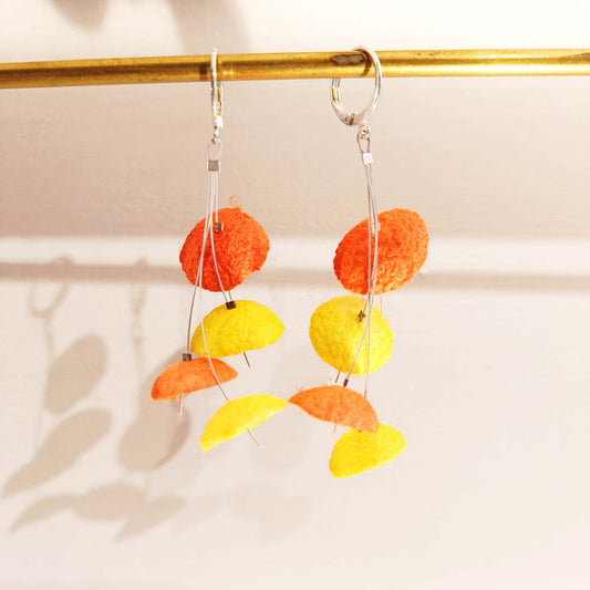Boucles d'oreilles 4 cocons de soie JAUNE-ORANGE