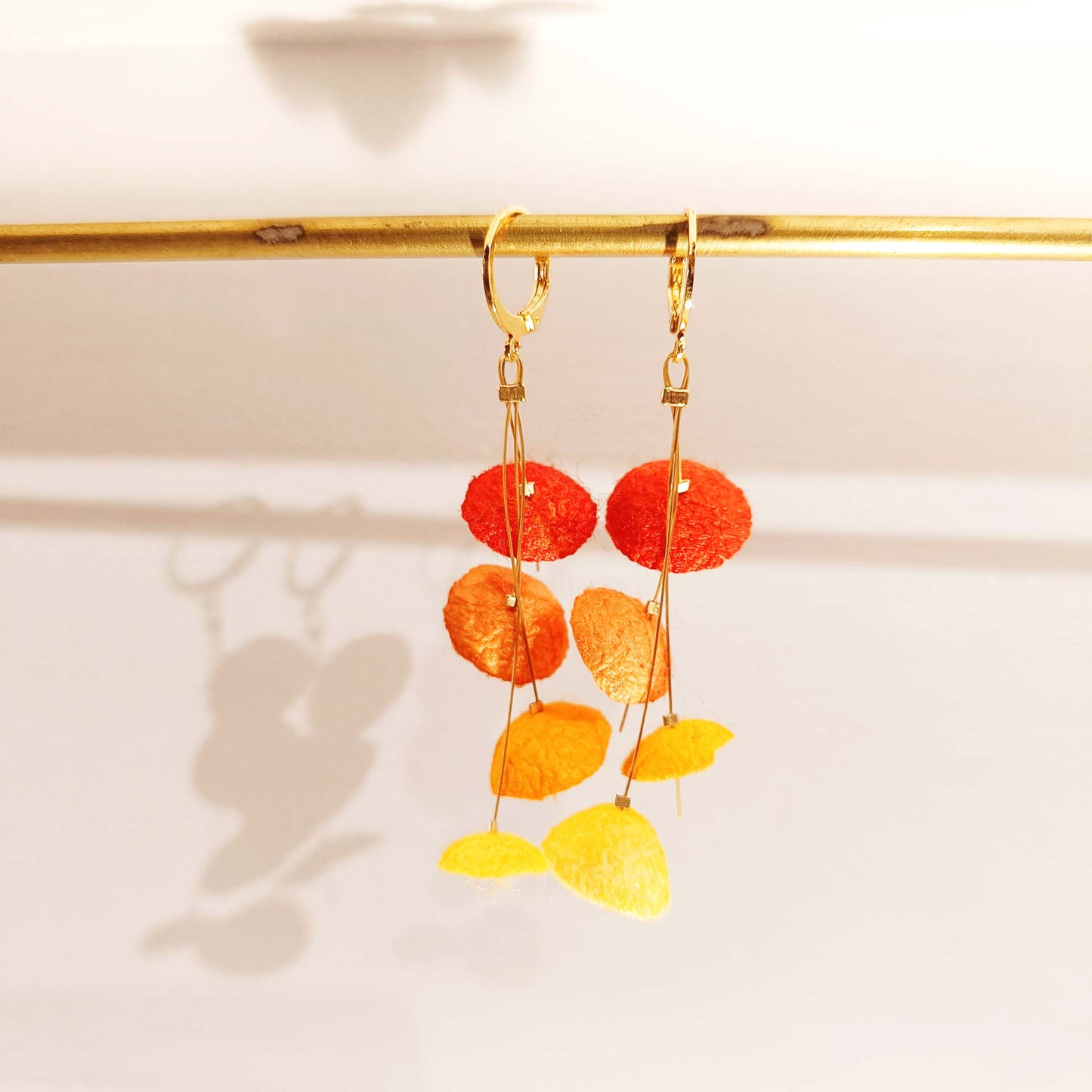 Boucles d'oreilles 4 cocons de soie JAUNE-ORANGE