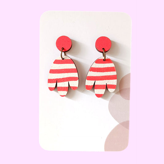 Boucles d'oreilles en bois - Fleur marine rouge