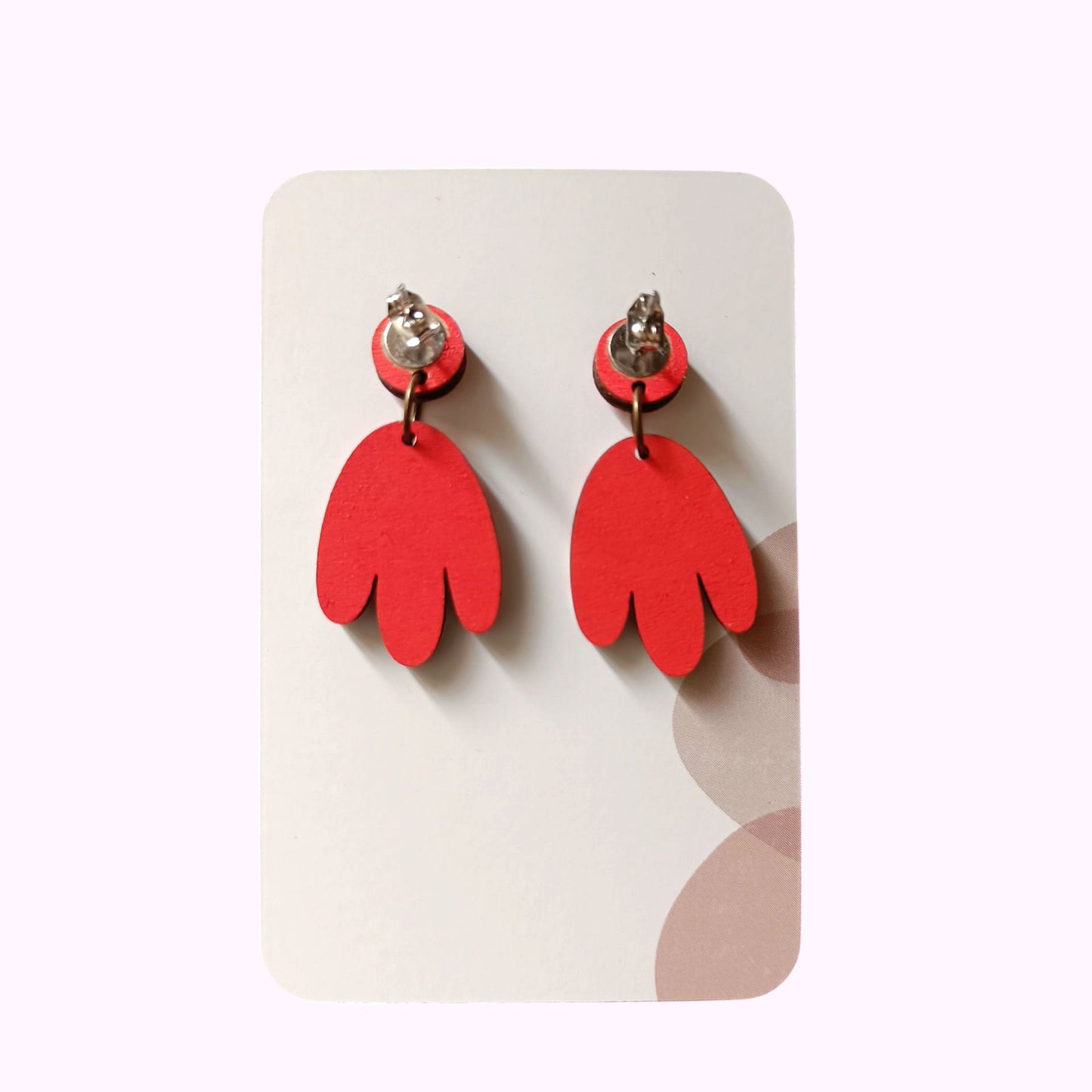 Boucles d'oreilles en bois - Fleur marine rouge