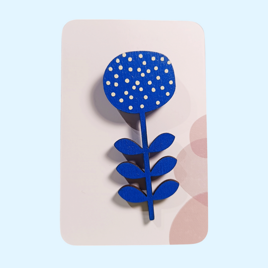 Broches en bois - Fleur scandinave bleue à pois
