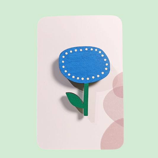 Broche en bois - Fleur ronde bleue